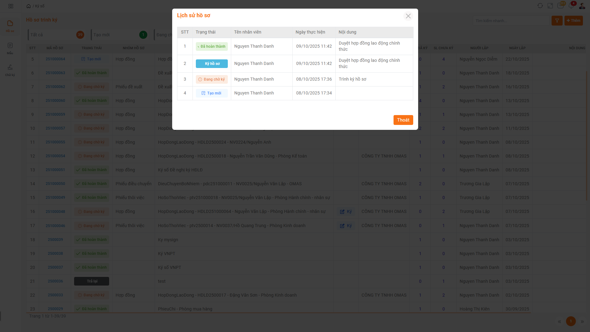 Theo dõi trạng thái và lịch sử ký số